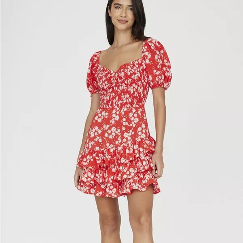 Yumi Kim So Romantic Dress Windswept Red Mini Ruffle Dress size XL